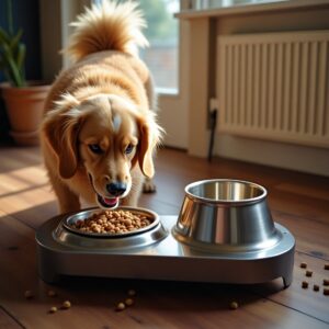 flux dev a sleek modern pet feeding station with two shiny sta 0